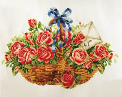 Pre-printed cross stitch kit Basket of Roses - Needleart World