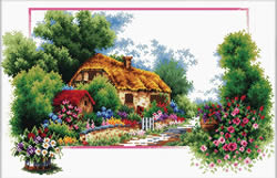 Pre-printed cross stitch kit English Cottage Lane - Needleart World