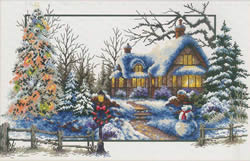 Pre-printed cross stitch kit Winter Cottage - Needleart World