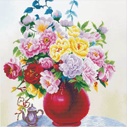 Voorbedrukt borduurpakket Cabbage Roses in a Vase - Needleart World