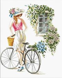 Pre-printed cross stitch kit Bicycle Girl - Needleart World