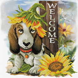 Pre-printed cross stitch kit Sunflower Hound - Needleart World