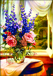 Pre-printed cross stitch kit Floral Vase by the window - Needleart World