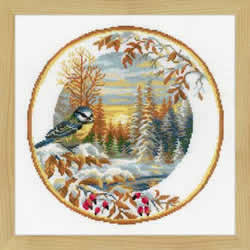 Cross stitch kit Plate with Oriole - RIOLIS