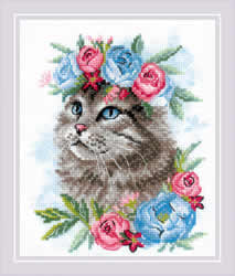 Cross stitch kit Cat in Flowers - RIOLIS