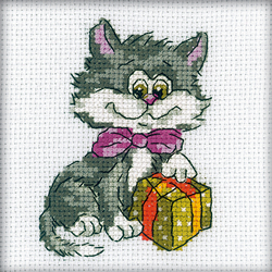 Cross Stitch Kit Kitty with present - RTO