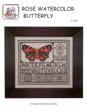 Cross Stitch Chart Rose Watercolor Butterfly - Rosewood Manor