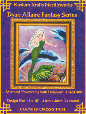 Cross Stitch Chart Mermaid Swimming with Dolphins - Kustom Krafts