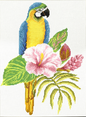 Pre-printed cross stitch kit Hibiscus Macaw - Needleart World