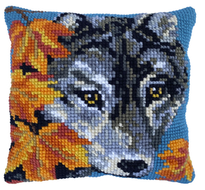 Kussen borduurpakket Autumn Wolf - Needleart World