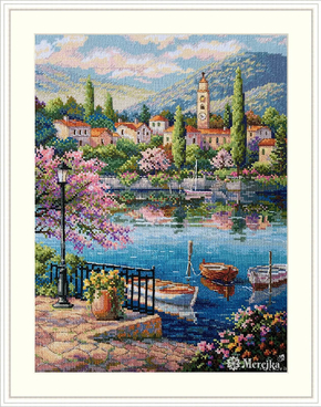 Cross stitch kit Village Lake Afternoon - Merejka