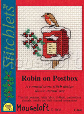 Cross stitch kit Robin on Postbox - Mouseloft