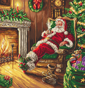 Cross stitch kit Santa's Rest by the Chimney - Leti Stitch