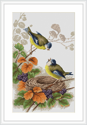 Cross Stitch Kit Birds in nest - Luca-S