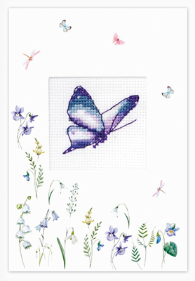 Cross stitch kit Postcard - Butterfly Purple - Luca-S