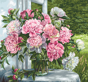 Cross stitch kit Peonies by the Window - Luca-S