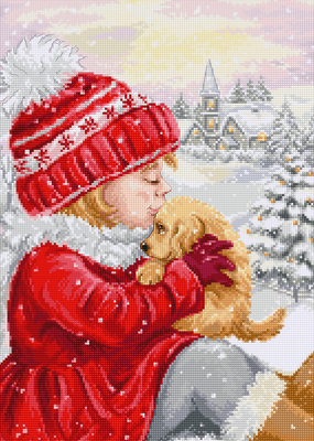 Cross stitch kit Girl Kissing Puppy - Luca-S