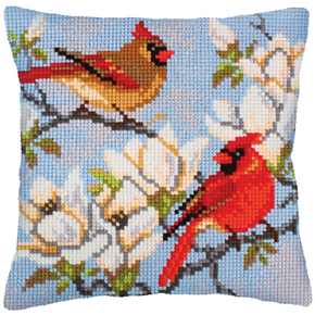 Cushion cross stitch kit On a Branch of Magnolia - Collection d'Art