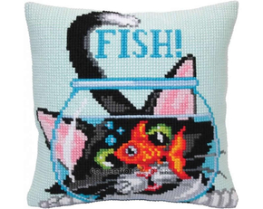 Cushion cross stitch kit Catch a Fish - Collection d'Art